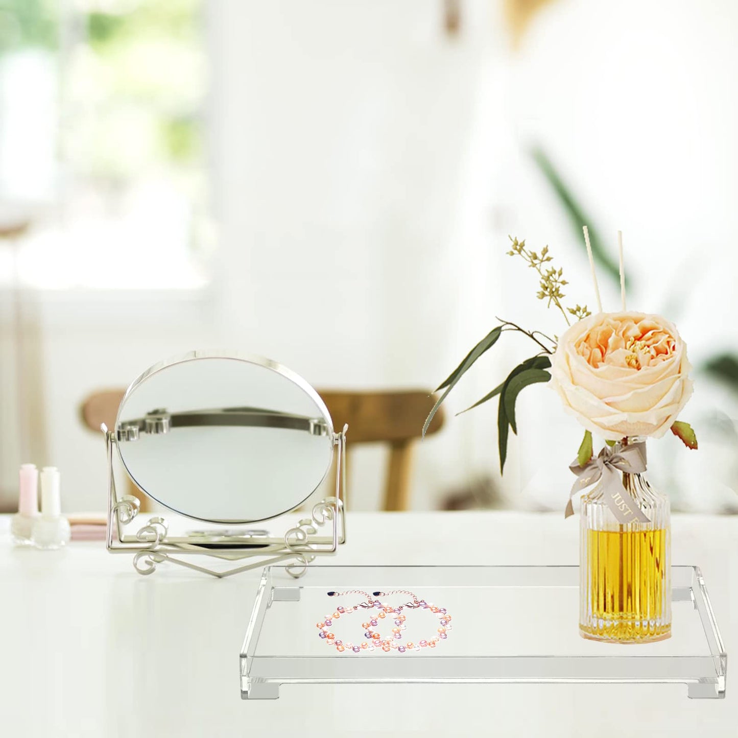 Vanity Bathroom Tray Acrylic Clear Rectangle Decorative Organizer, Large
