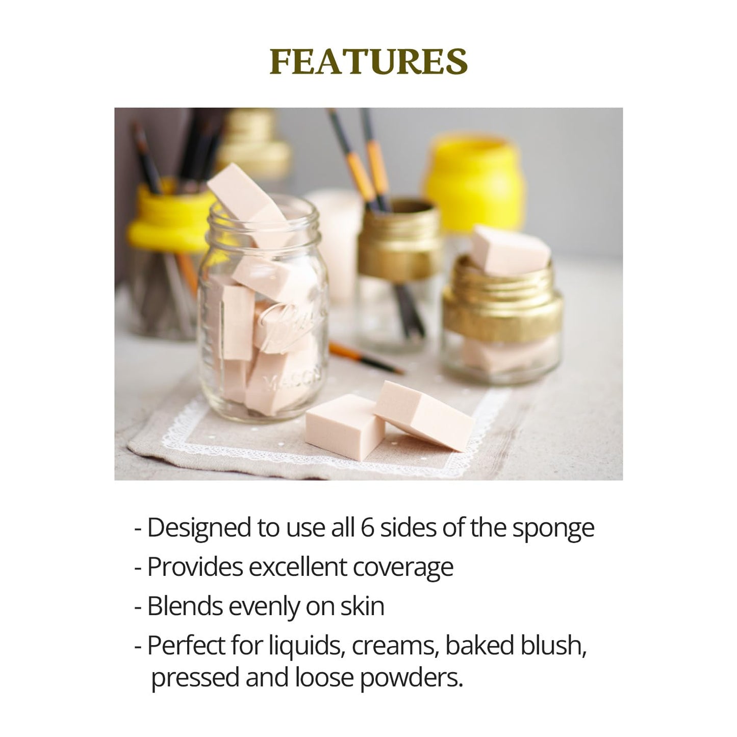 SKINFOOD Wedge Puff Sponges Jumbo Size 12pcs - Blender Beauty Foundation Wedges Blending Sponge - Makeup Wedges - Multi Purpose Cosmetic Applicator Makeup Sponge Blender for Makeup & Concealer