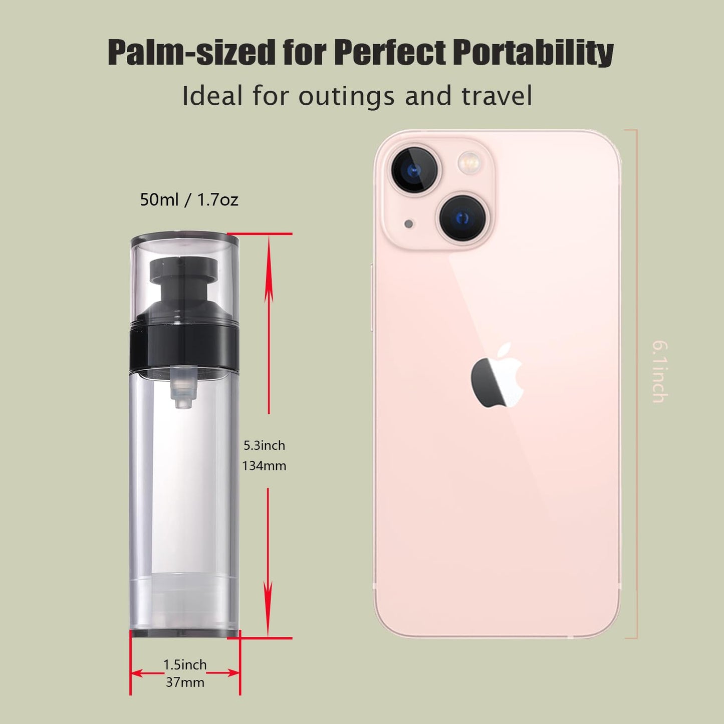 XQNCBY 4 Pack 1.7oz / 50ml Airless Pump Bottles for Travel: Wide Caliber Vacuum Lotion Dispenser with Clear Organizer Case, Leakproof Refillable Cosmetic Containers for Skincare, Serum, Foundation
