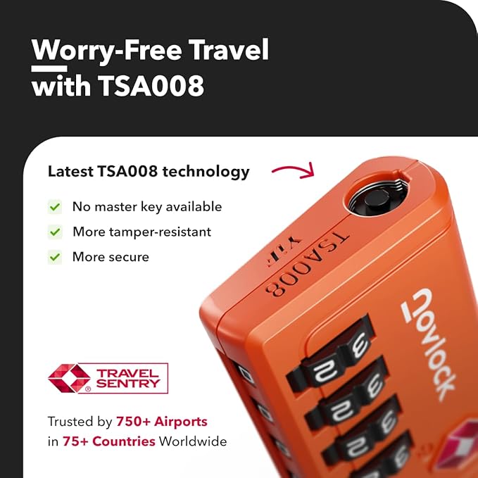 TSA Approved Luggage Locks | Inspection Indicator, 4-Digit Combination, Durable Zinc Alloy | for Suitcases, Backpacks, Travel Bags | Orange, 10-Pack