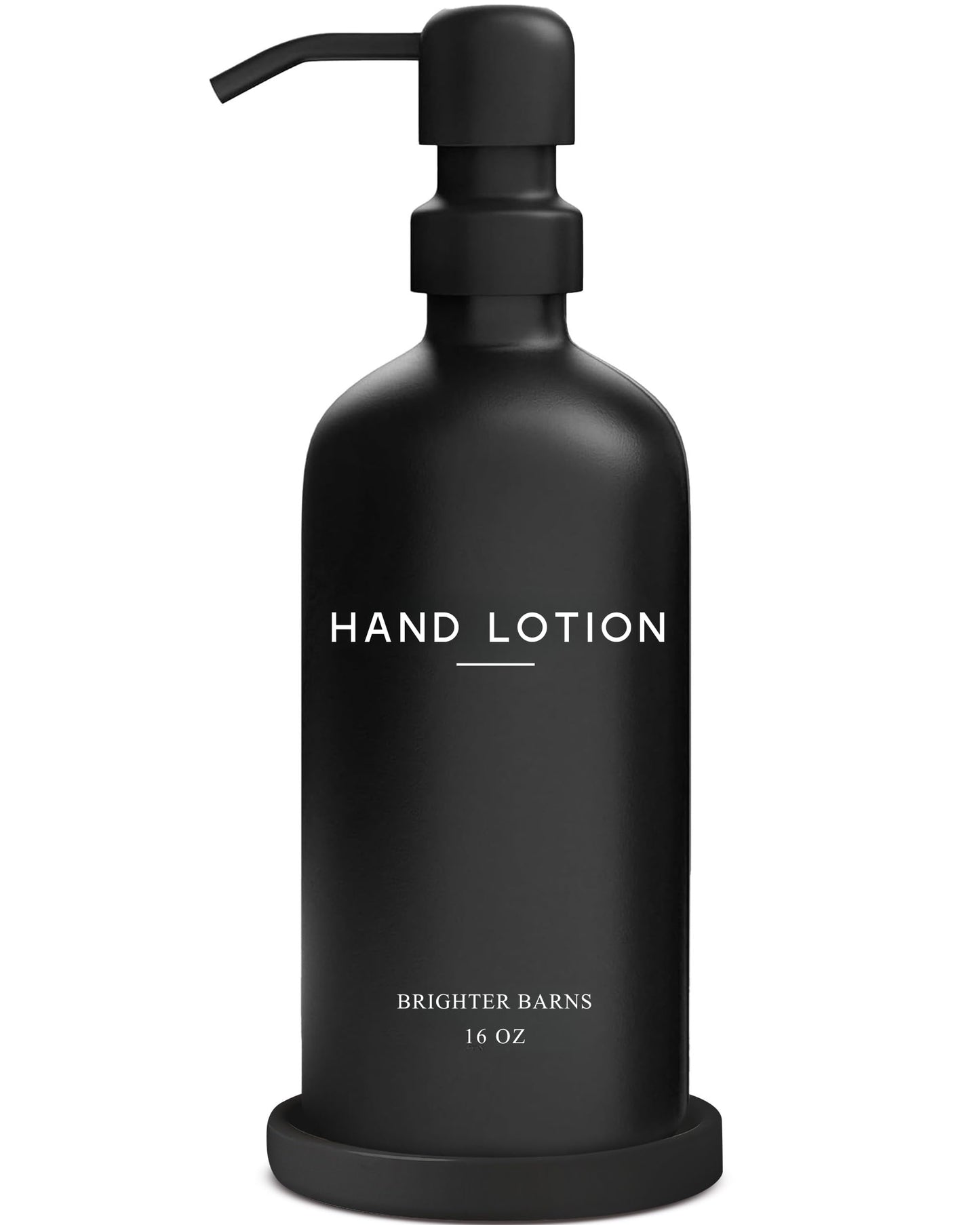 Black Glass Lotion Dispenser with Pump by Brighter Barns - Hand Lotion Dispenser Bathroom Set & Tray - Modern Bathroom Decor in Airbnb, Apartment Rental Properties, Guest House, Hotel Lobby (Black)