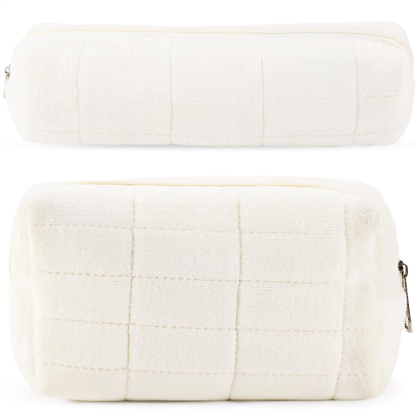 ZLFSRQ 2Pcs Pencil Case Cute Pencil Pouch for Teens Plush Makeup Bag Travel Cosmetic Bag Set White Makeup Pouches Purse Preppy Zippered Toiletry Bags Organizer Trendy Zipper Skincare Storage Organizer