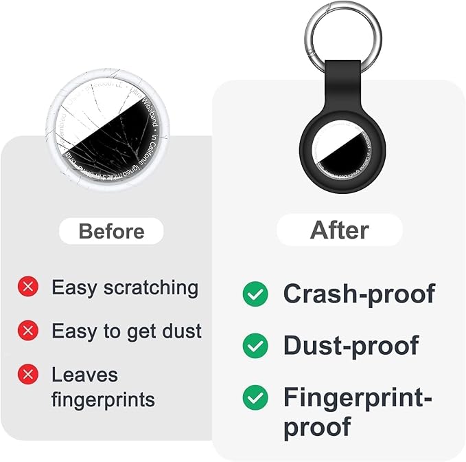 [2 Pack] for AirTag Holder with Keychain, Shockproof Silicone Case for Apple for Air Tag - Protective Cover Durable GPS Tracker Accessories for Keys, Pets, Luggage & Backpacks (Black/White)