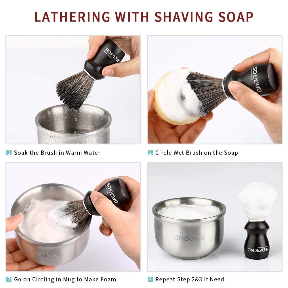 Anbbas Shaving Brush and Holder with Travel Case, Synthetic Badger Hair Ebony Handle Brush 3in1 Kit for Men