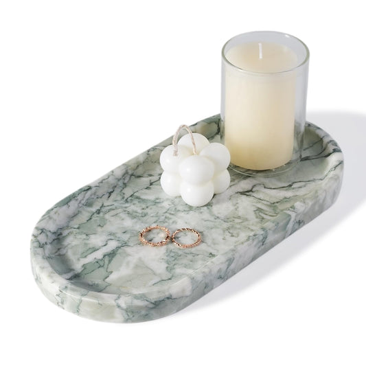 Koville Marble Bathroom Tray for Countertop, Vanity Tray Stone Trays for Decor, Natural Marble Decorative Tray for Dresser Organizer, Storage Trays for Perfume, Jewelry, Cosmetics(Retro Light Green)