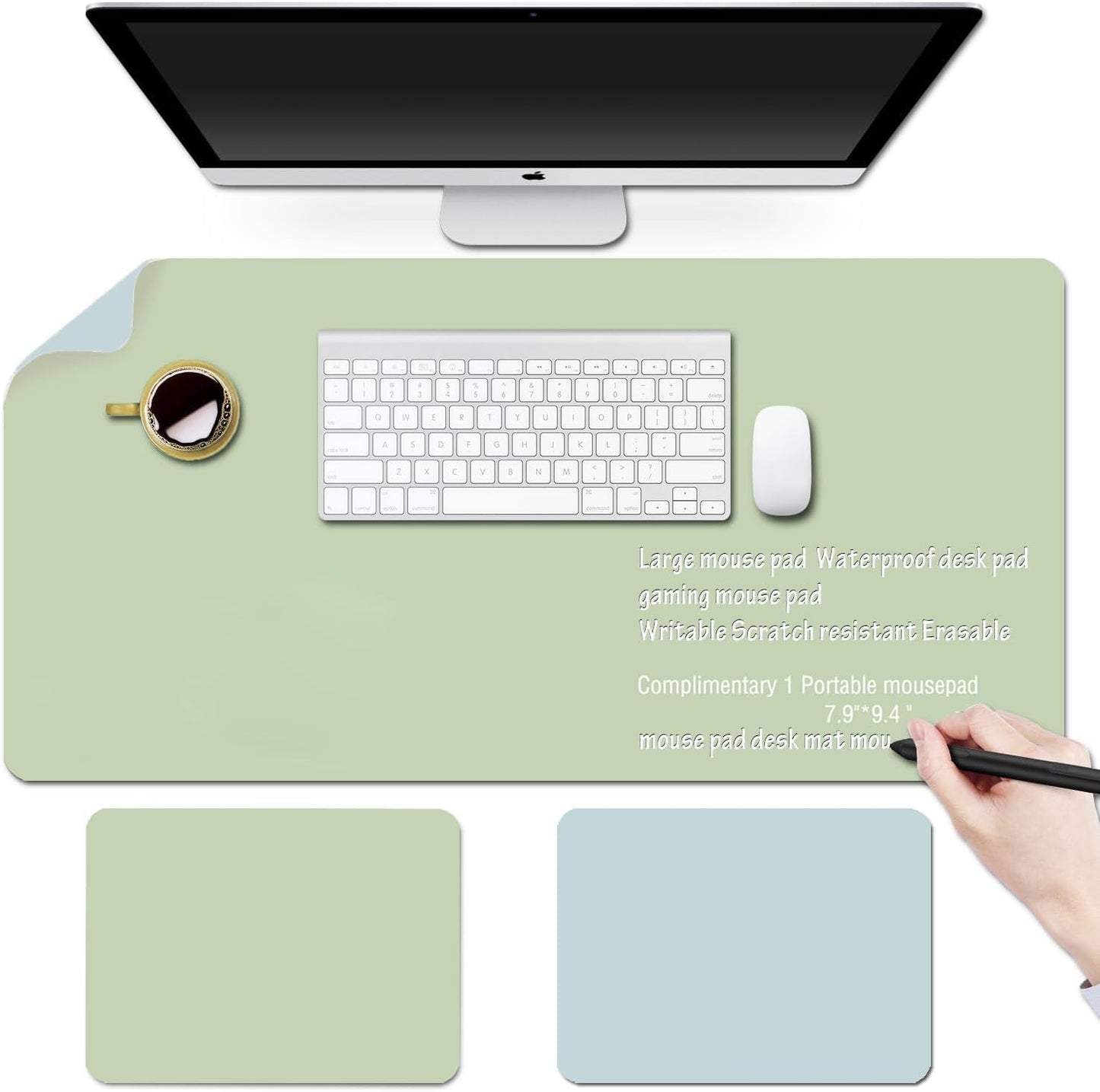 Baestappy Erasable writable(Frontside) Table mat,Dual Sided Desk Mat, Large Mouse Pad, Notepad, Writing White Board (Includes 7.9"x9.4" Portable Mousepad)