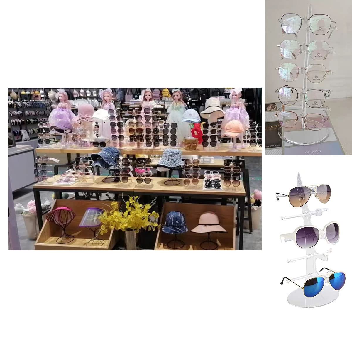 Anetiry 2 Pack Sunglasses Rack Eyeglasses Display Stand Holder Storage Organizer for 5 Glasses Acrylic Jewelry Eyewear Display for Selling Clear