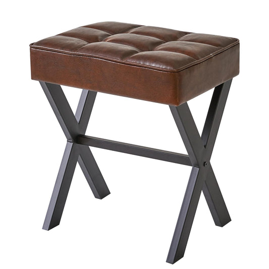 IBUYKE Square Makeup Stool with X-Leg Foot Rest, PU Footrest, Ottoman Seat Vanity Stool, Multi-Use as Small Side Table, for Bedroom, Living Room, Dark Brown LG-71Z