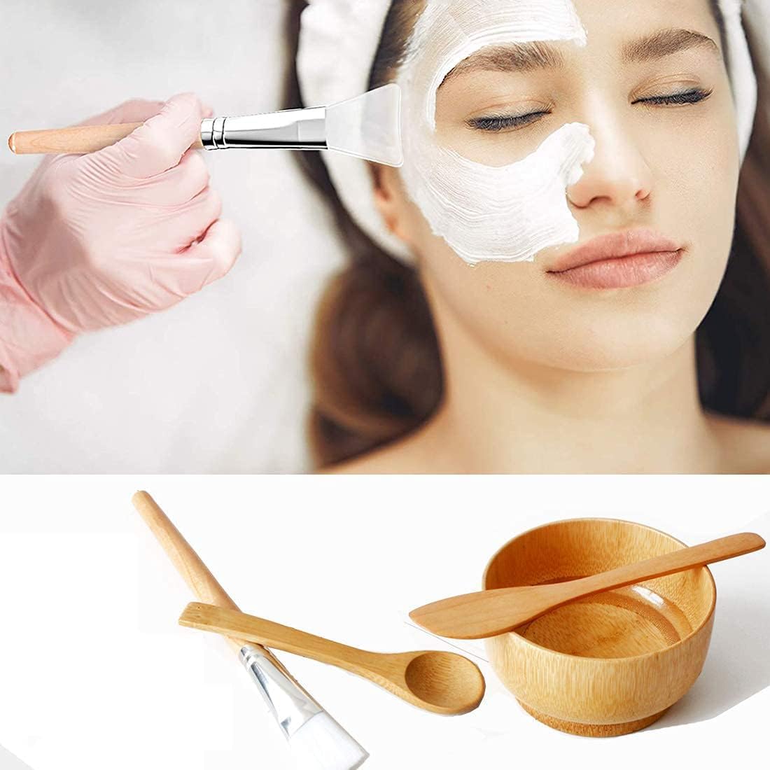 LINSINA Face Mask Mixing Bowl and Brush Set, 7 in 1 Bamboo Facial Mask Tool kits with Facial Mask Bowl,DIY Clay Mask Mixing Kit,Mask Applicator and Bowl Tool Set (Yellow-Blue)