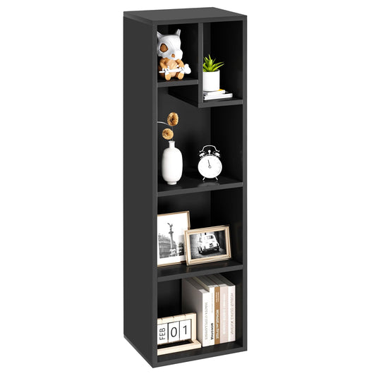 VECELO 4-Tier Slim Bookcase, Modern Storage Cabinet, Slim Bookshelf, Fits Tallest Hardcover, 5 Cubes, Vertical or Horizontal, Easy Assembly, Vintage Black