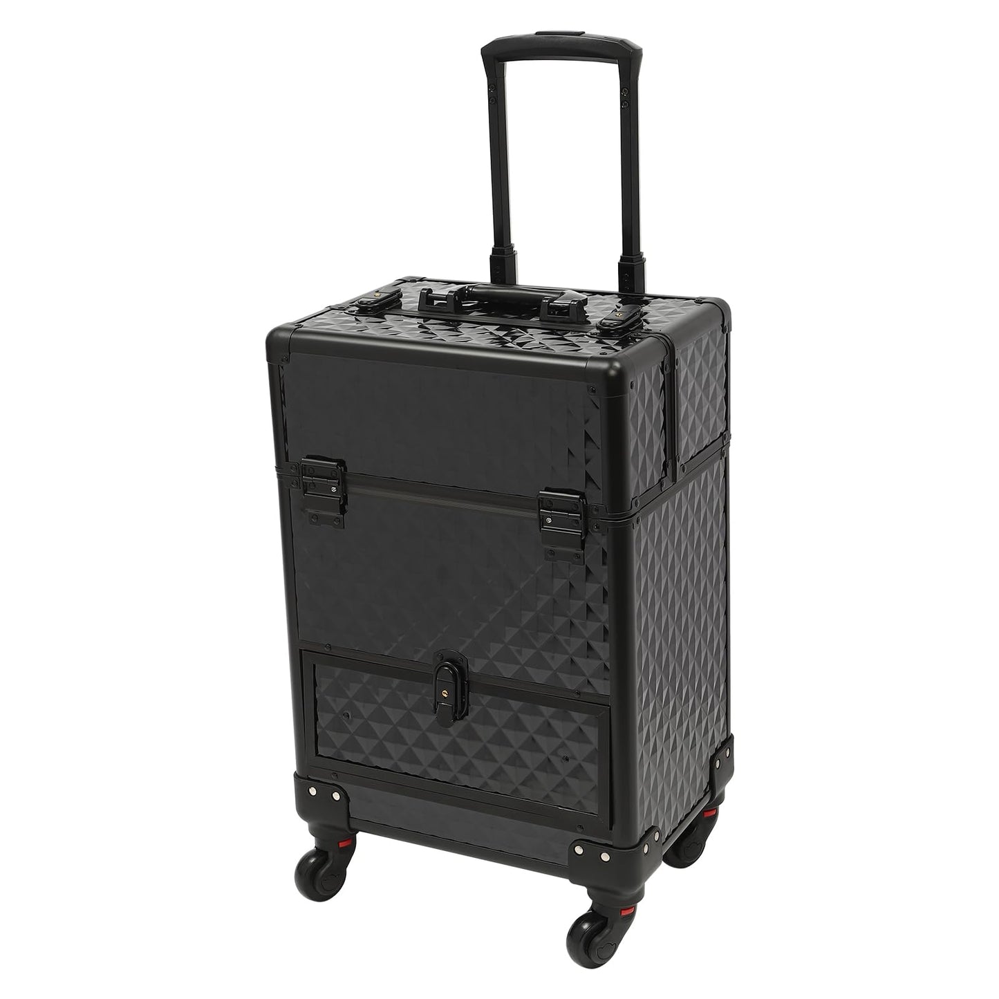 MRFIOJYDR Aluminum Rolling Makeup Train Case, Large Storage Cosmetic Trolley Portable Makeup Organizer Suitcase w/4 Removable Wheels, Keys, Adjustable Compartment (Black)