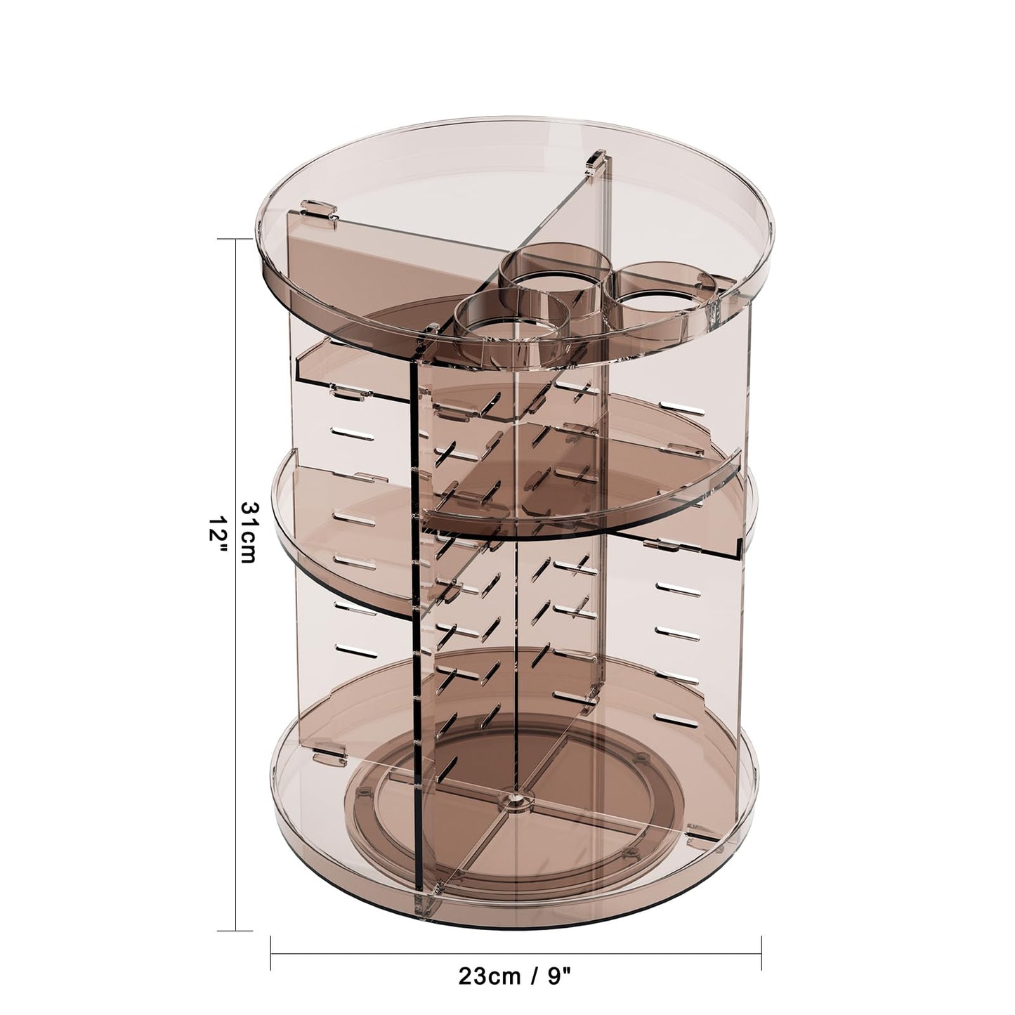Rotating Makeup Organizer, DIY 8 Adjustable Layers Spinning Skincare Storage, Cosmetic Display Case with Brush Holder and Perfume Tray, Multi-Function Vanity Bathroom Countertop Organizer Clear Coffee