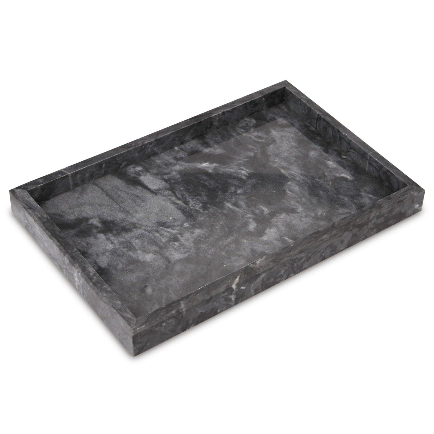 Marble Bathroom Vanity Tray, Natural Luxury Vanity Home Kitchen Bathroom Table Tray, Stone Decorative Countertop Dresser Trays for Key Coffee Perfume Jewelry Makeup (Black, 12"x 8" x1.2")