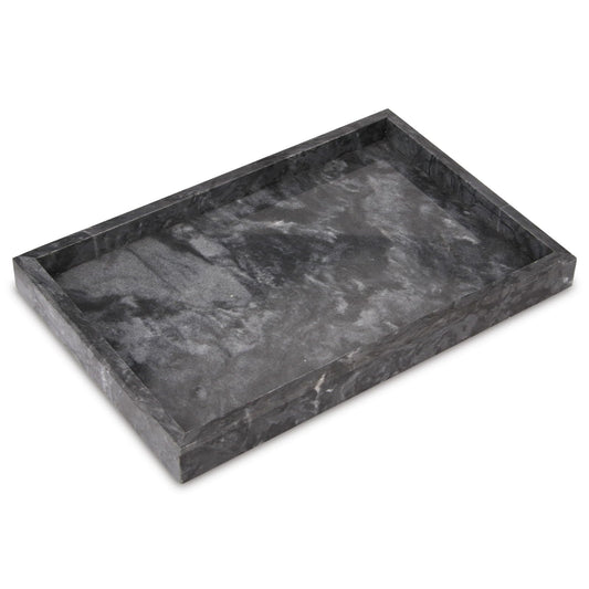Marble Bathroom Vanity Tray, Natural Luxury Vanity Home Kitchen Bathroom Table Tray, Stone Decorative Countertop Dresser Trays for Key Coffee Perfume Jewelry Makeup (Black, 12"x 8" x1.2")