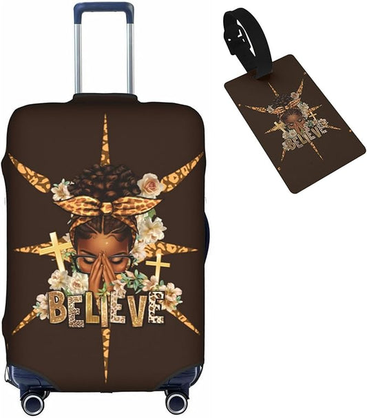 Travel Suitcase Protector African American Girl Elastic Protective Washable Luggage Cover With Concealed Zipper Suitable For 18-32 Inch(L (for 25-28 inch luggage))