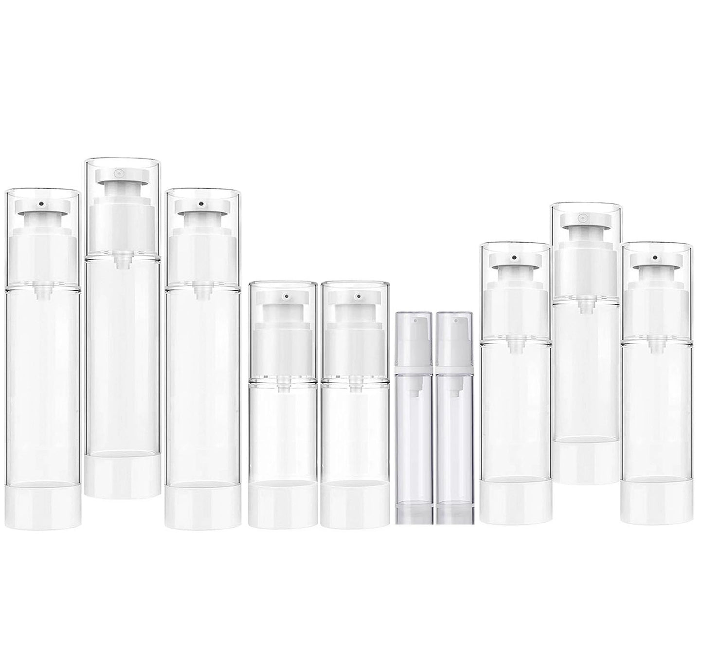 AGENIZ 12 Pack 1.7oz/50ML Airless Pump Bottles, 0.5/1 oz 15ml 30ml Clear Refillable Cosmetics Container Spray & Lotion Vacuum Pump Bottle for Cream Lotion, Eye Cream, Liquid, Foundation, Shampoo