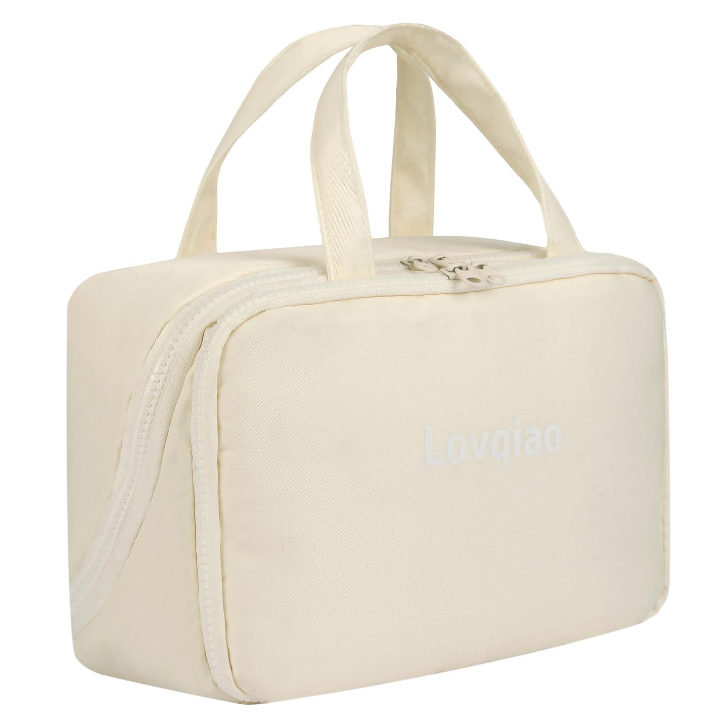 Lovqiao Large Beige Makeup Bag, Waterproof Travel Organizer for Women & Girls