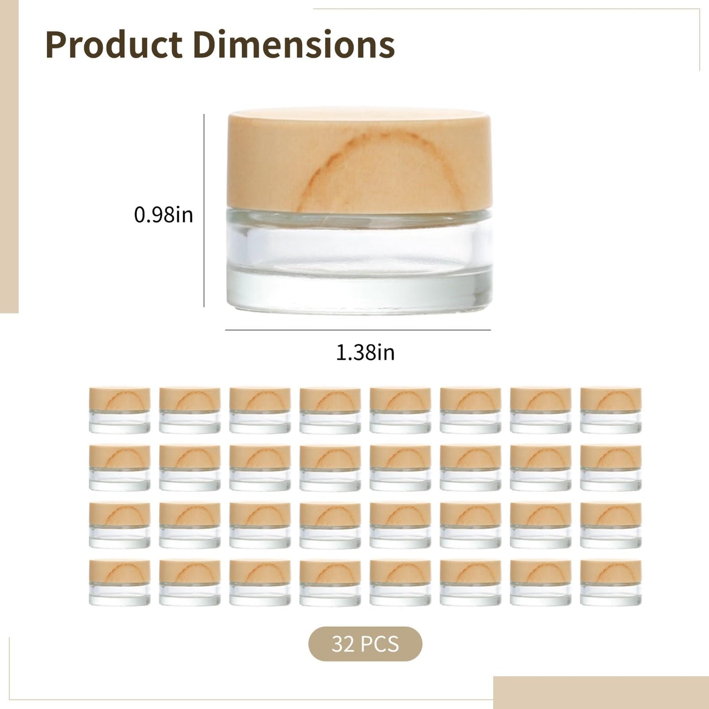 32 Pcs 5 Gram Glass Cosmetic Jars with Lids, Glass Cosmetic Containers, Refillable, Empty Sample Bottles for Lotions, Eye Cream, Balms, DIY Beauty