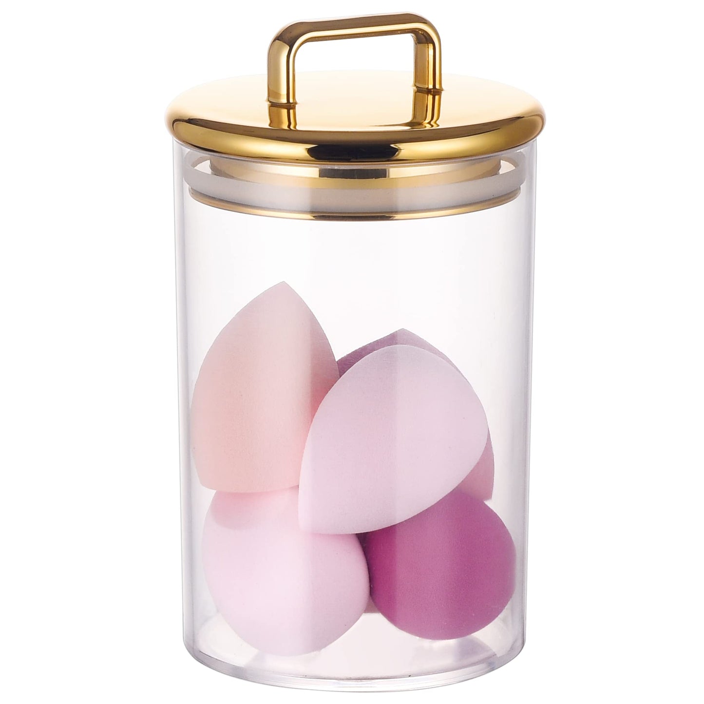 24 oz Medium Acrylic Storage Apothecary Jar with Gold Airtight Lid | Bathroom Vanity Organizer Containers | Ideal Decorative Canisters for Shells, Bath Salt, Grains, Cotton Ball, Flossers