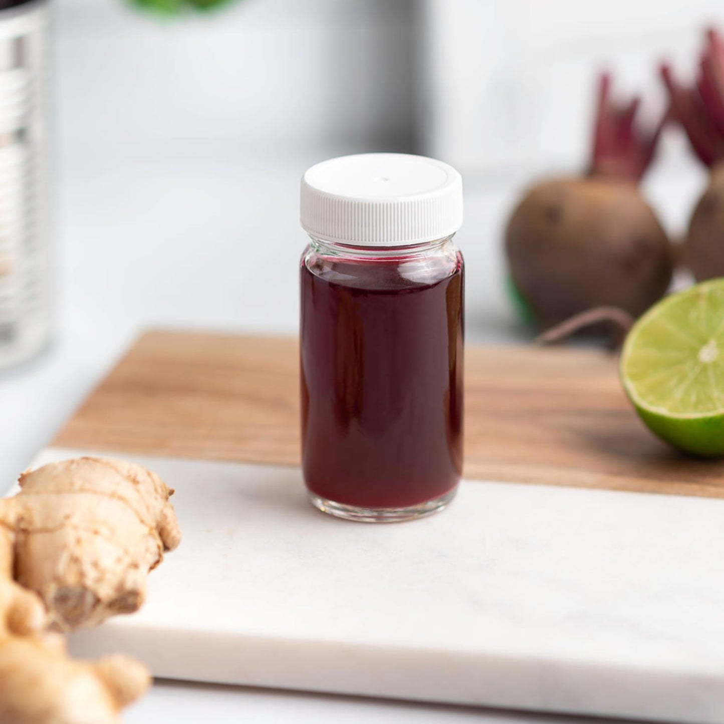 2oz Juice Shot Bottles with Caps - Wide Mouth for Juicing, Beverage Storage, Liquids, Clear Small Glass Bottles with White Caps, Reusable Ginger Shots Bottles, Leak Proof, Jars (8 pack)