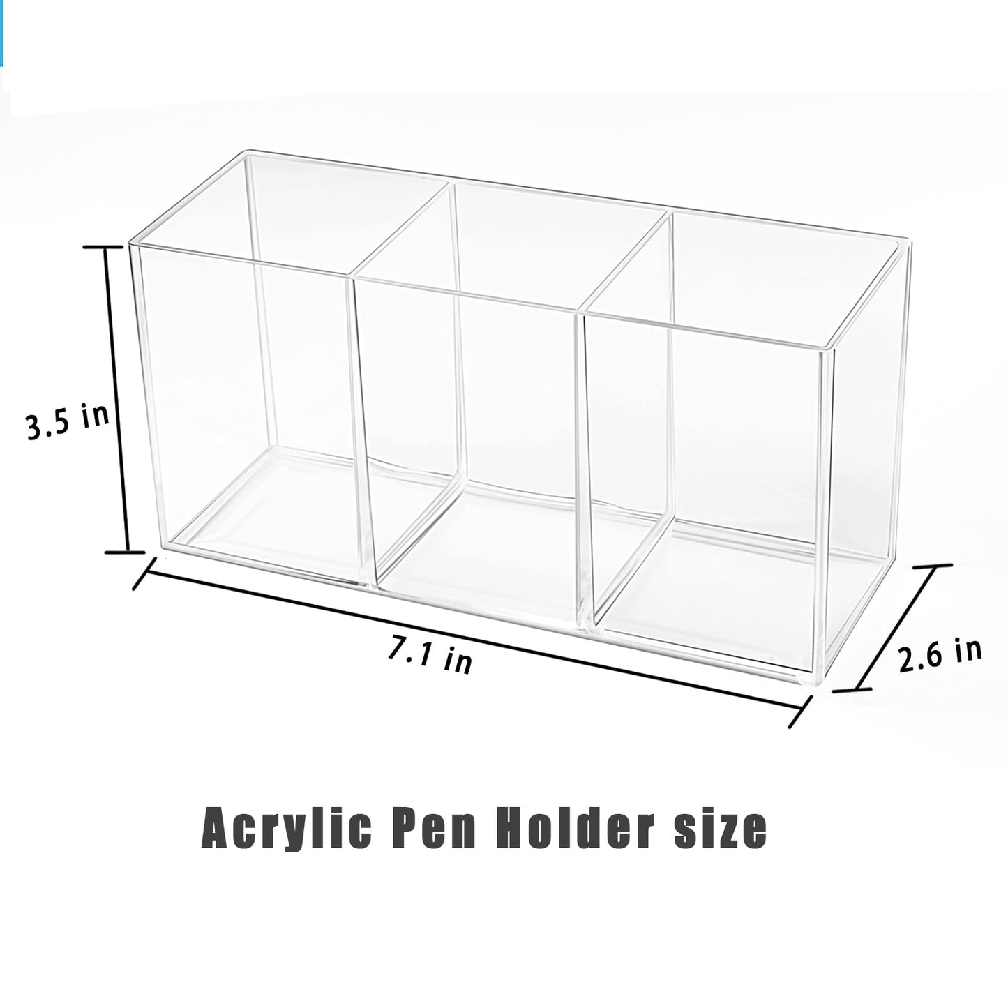eastbao 4 Pcs Clear Pen Holder for desk cute office supplies,Stationery and makeup brush organizer,Clear Desktop Pencil Cup with 3 Compartments