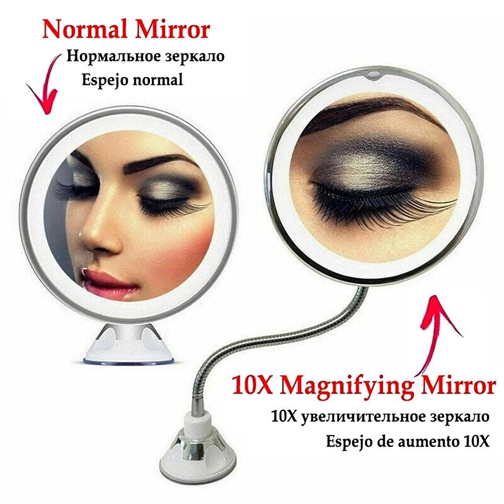 Gazaar Lighted Makeup Mirror, 10X Magnifying Makeup Mirror with Suction Cups, 360° Swivel Flexible Mirror, Magnifying Travel Vanity Mirror for Bathroom Shaving Vanity Mirror (White)