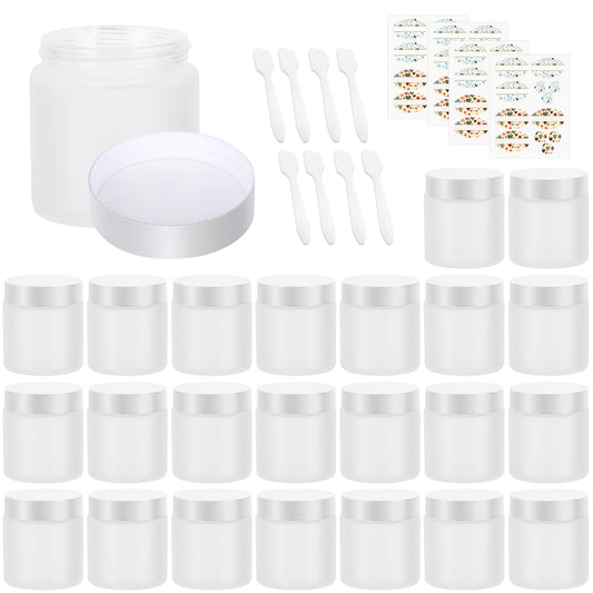 EkkoVla 24 Pack 4 oz Frosted Glass Jars with Lids, Round Empty Cosmetic Containers with Inner Liners for Lotion, Cream, Ointments, Powder, Candle