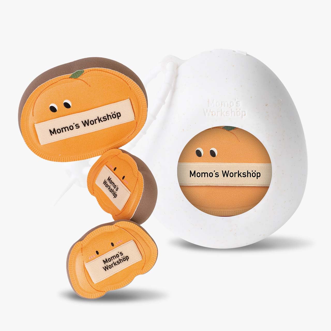 Momo's Workshop Pumpkin Makeup Sponge 3Pcs Rubycell Large+2Mini for Foundation & Concealer