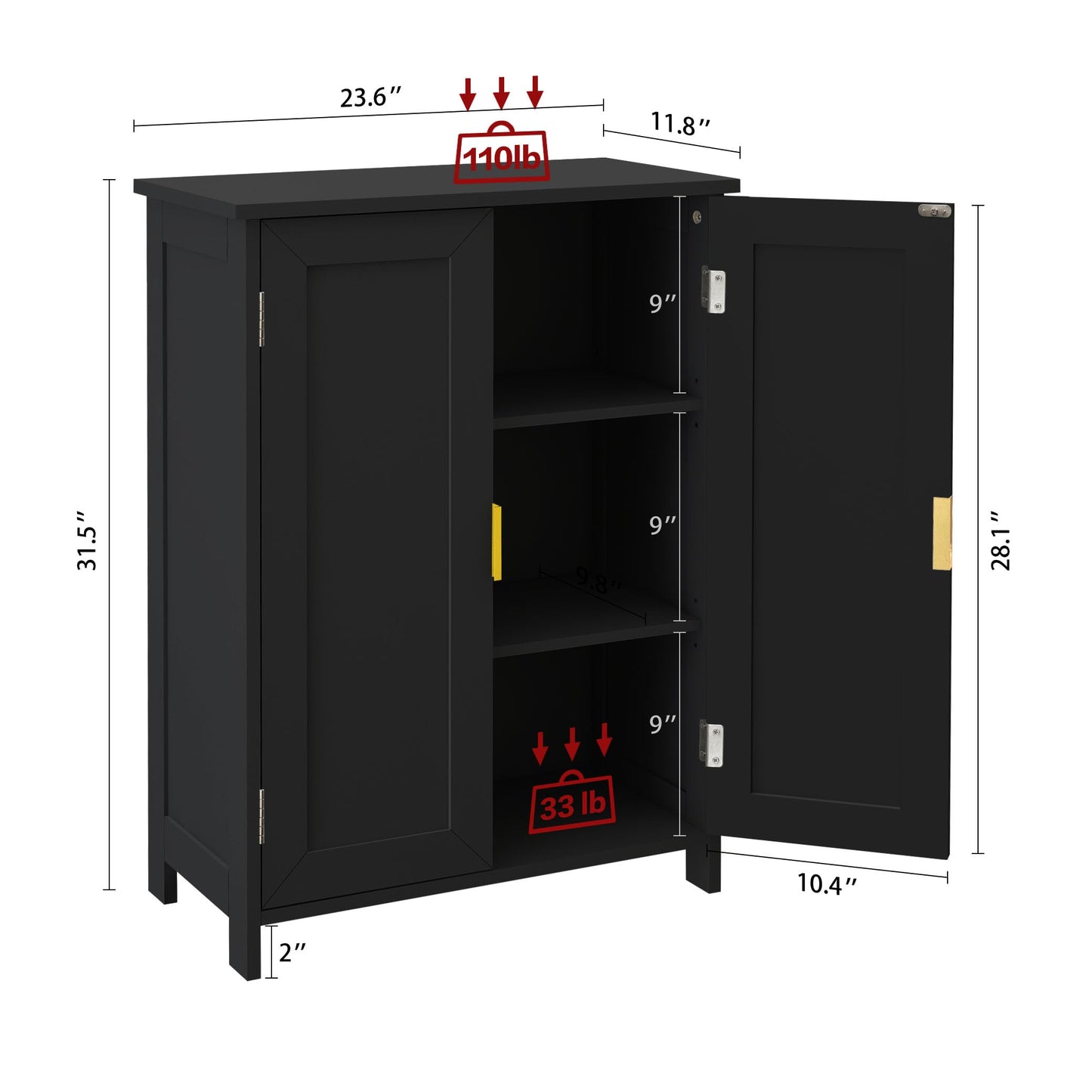 TaoHFE Black Bathroom Storage Cabinet,Bathroom Cabinets Freestanding with 2 Doors,Towel Cabinet for Bathrooms,Restroom Cabinets,Small Storage Cabinet for Office,Restaurant,Living Room