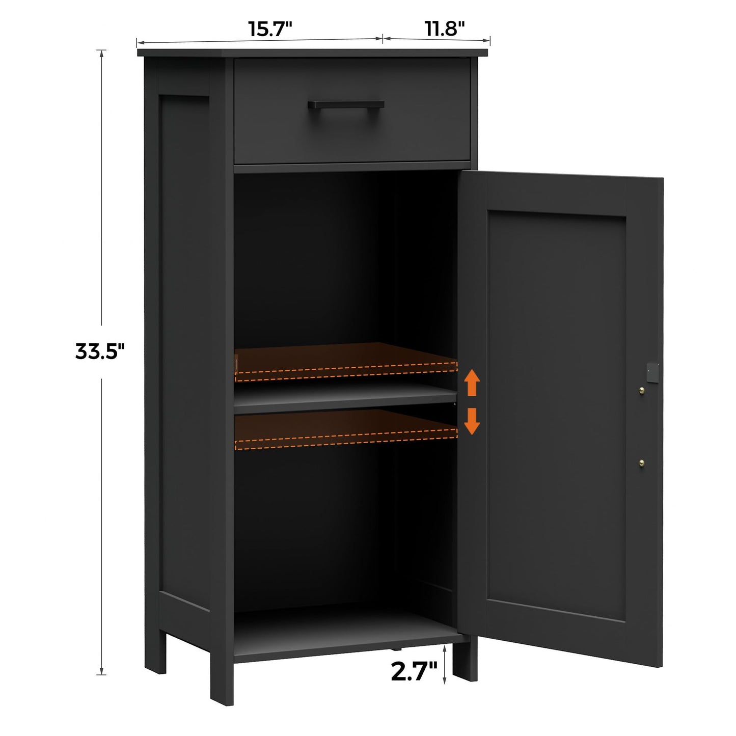 Homhedy Bathroom Storage Cabinet with Drawer, Bathroom Organizers and Storage, Adjustable Shelf, Floor Cabinet for Living Room, Entryway, Kitchen, Black, (15.7" W)
