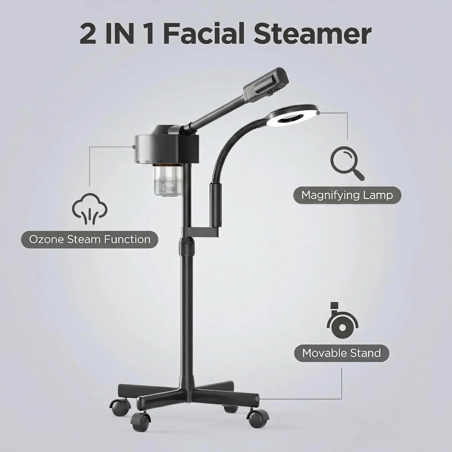 Facial Steamer with Magnifying Lamp, 2 in 1 Ozone Steamer for Face Professional, Professional Facial Steamer for Esthetician, Salon & Spa Face Beauty Equipment.