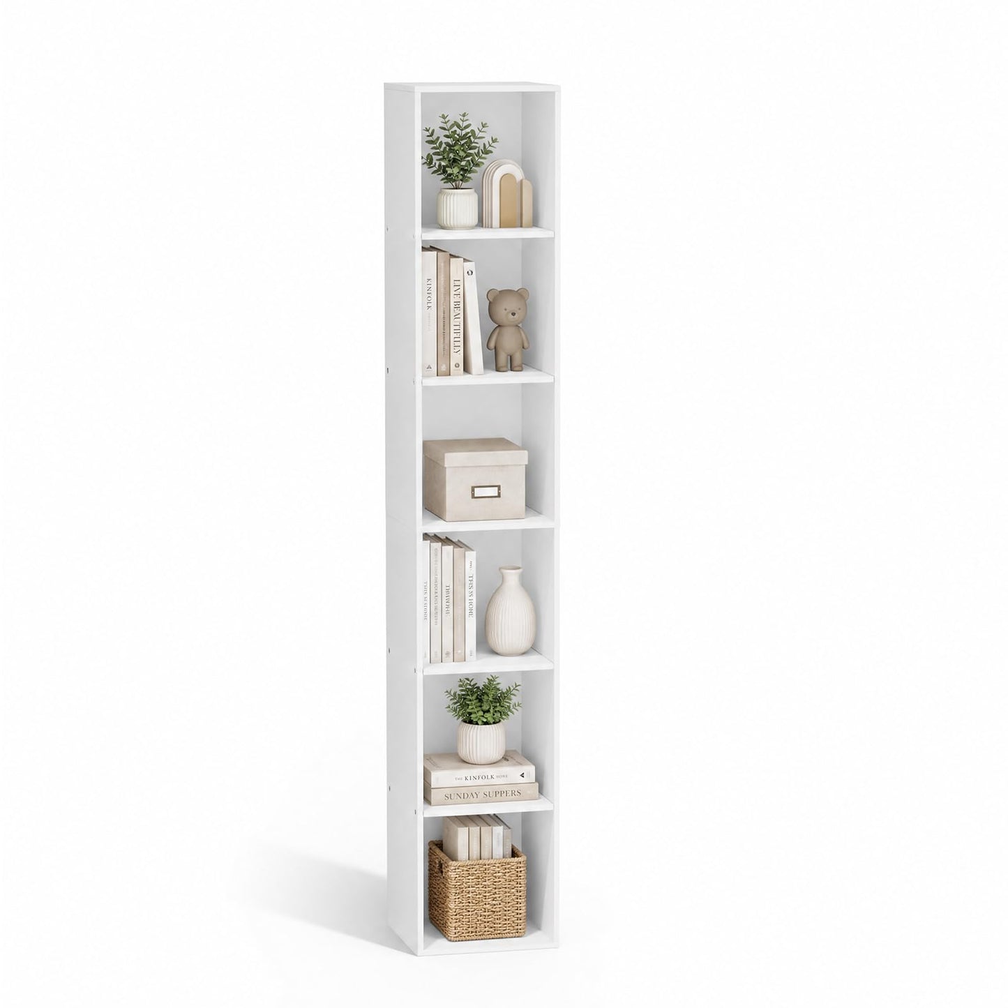 VAFHYLLIS 6 Cube Storage Organizer, 6 Tier Vertical Cube Bookcase Freestanding Storage Display Organizer for Home Office, Six Cubes Open Shelf Bookshelf (White, 6 Cube)