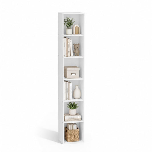 VAFHYLLIS 6 Cube Storage Organizer, 6 Tier Vertical Cube Bookcase Freestanding Storage Display Organizer for Home Office, Six Cubes Open Shelf Bookshelf (White, 6 Cube)