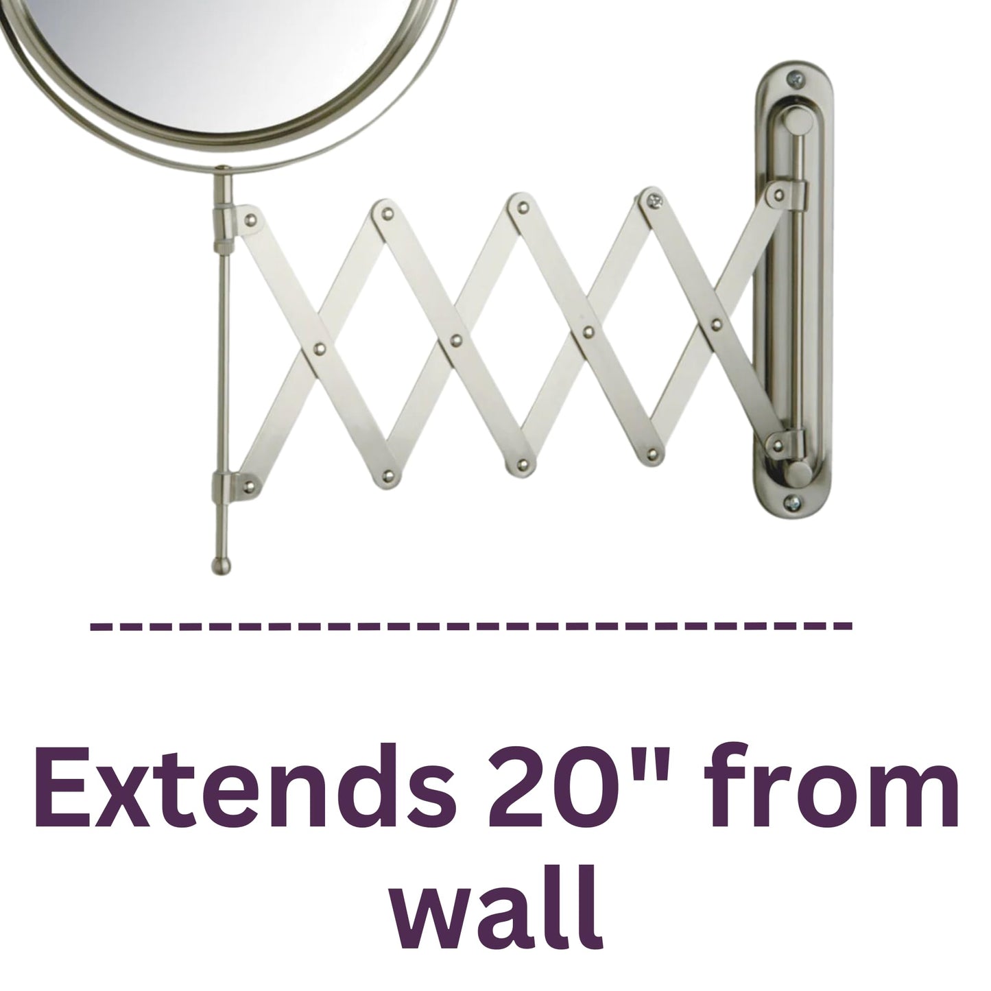 JERDON Two-Sided Wall-Mounted Makeup Mirror - Makeup Mirror with 7X Magnification & Extendable Arm - 8-inch Diameter Mirror with Nickel Finish Wall Mount - Model JP2027N