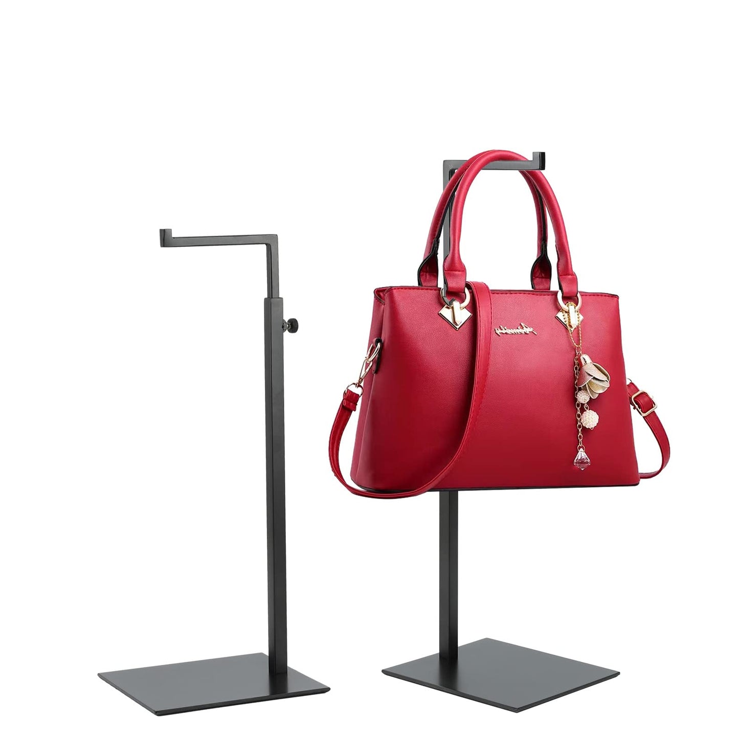 K KAIDIYIN Purse Display Stand - 2 Pack Solid Black Bag Display Rack Stands, Counter Adjustable Height Stainless Steel Purse Handbag Holder Display Stand