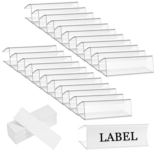 100 Pcs of 3" x 1" Clear Plastic Shelf Label Holders with 100 Label Inserts. Slide-in Tags Holder for Bookshelves, Wood Shelf Signs, Ticket Holders, and Wire Shelving.