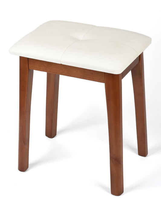 YETEYOW Solid Wood Vanity Stool with Cushion, 11" D x 15" W x 18" H - Small Wooden Ottoman Bench Chair Padded Seat for Bedroom/Living Room/Office/Makeup Vanity/Closet/Desk - Beige White