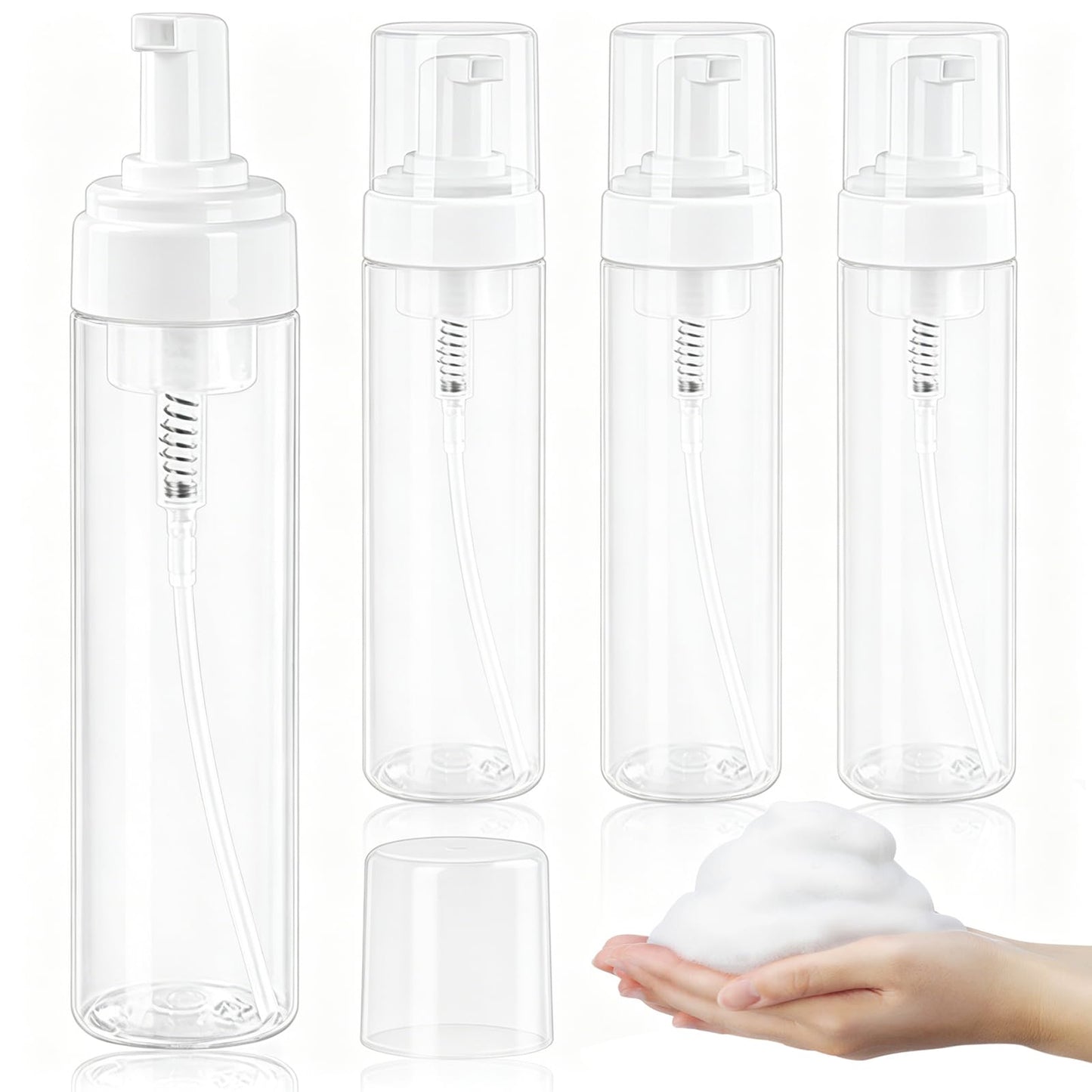 Foam Pump Bottle 8.5oz/250ml Clear Empty Foam Bottle Pump, Travel Foam Bottles for Soap, Shampoo, Cleaning Foam Dispenser Bottle Refillable (4 Pack)