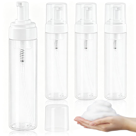 Foam Pump Bottle 8.5oz/250ml Clear Empty Foam Bottle Pump, Travel Foam Bottles for Soap, Shampoo, Cleaning Foam Dispenser Bottle Refillable (4 Pack)