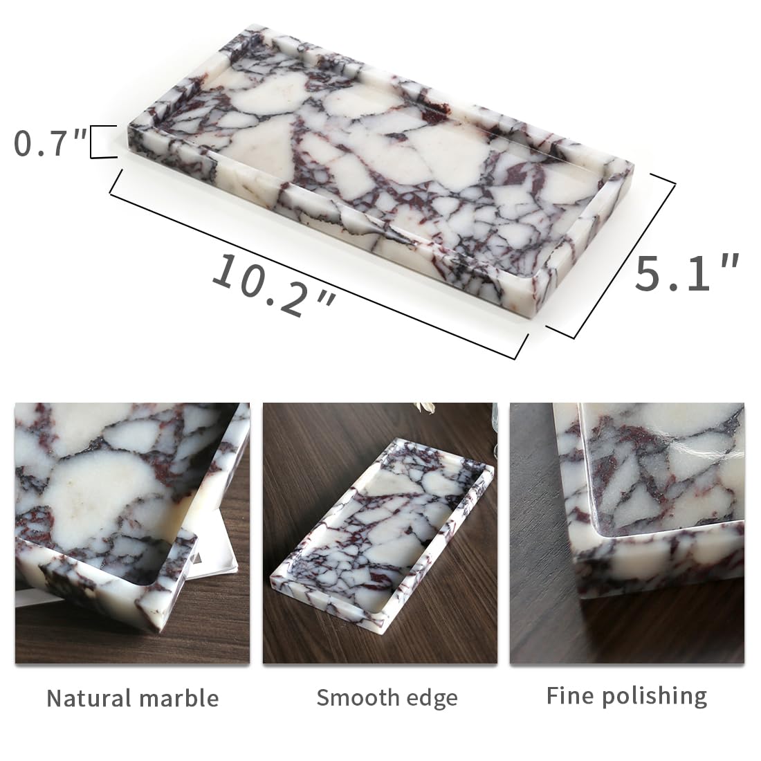 FutureStone 100% Natural Luxury Calaccata Viola Marble Small Hand Towel Tray Holder Organizer, Makeup Bathroom Holder
