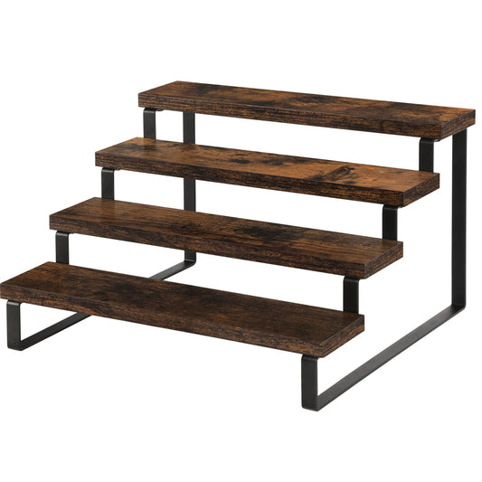 YINMIT Wooden Display Riser Stand, Tiered Perfume and Cologne Organizer Stand, 4 Tier Spice Rack Organizer, Rustic Display Shelf for Candles (4 Tier)