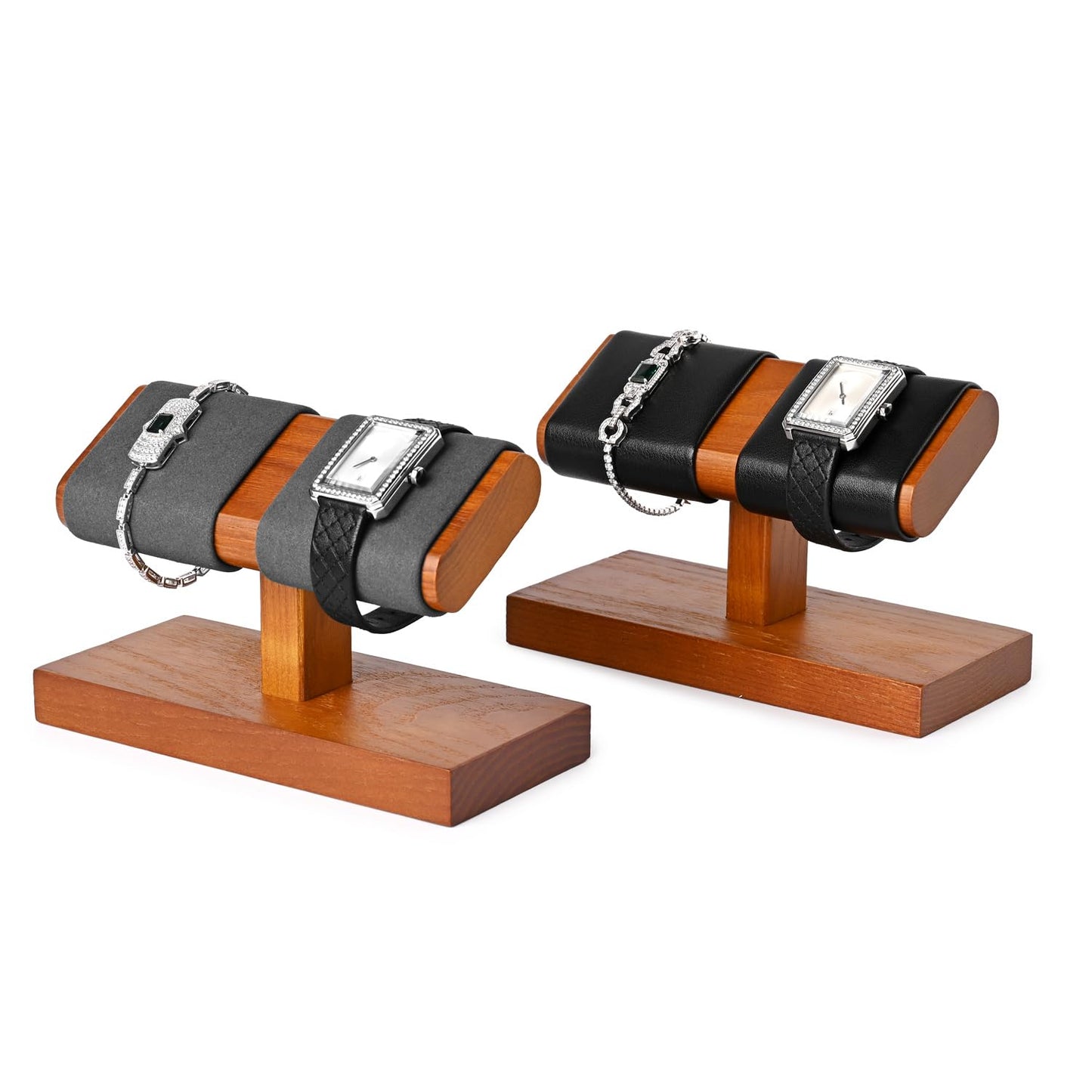 Oirlv Solid Wood Double Watch Display Stand Watch Bracelet Organizer（Black）