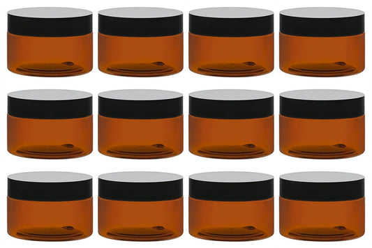 TUZAZO 4 Oz Amber Plastic Cosmetic Jars Leak Proof Small Container with lids for Cream, Lotion, Powder, Ointments, Beauty Products, 12 Pcs