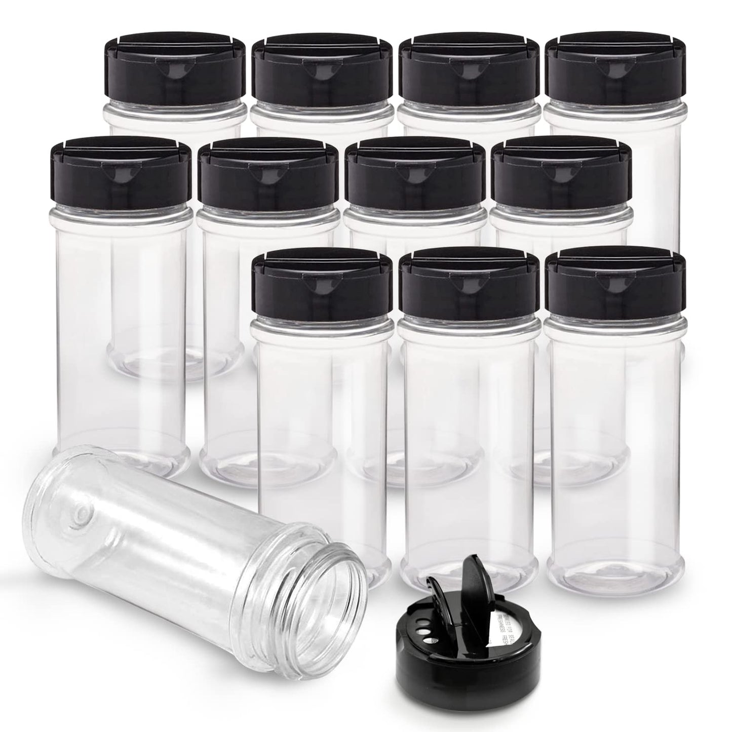 Plastic Spice Jars Bottle Containers with Black Cap, 5.5Oz, 12 Pack