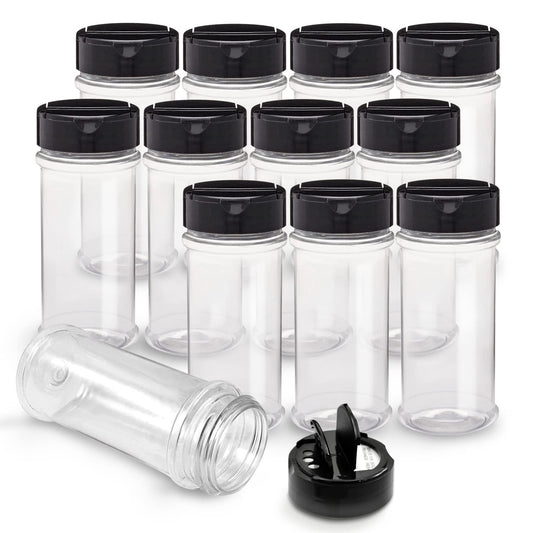 Plastic Spice Jars Bottle Containers with Black Cap, 5.5Oz, 12 Pack
