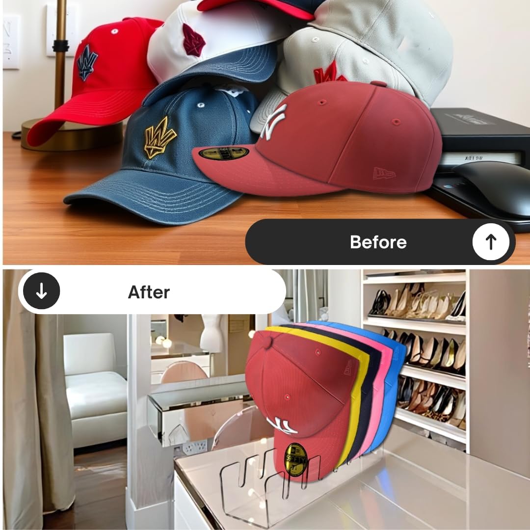 nipalensis Baseball Cap Organizer 2-Pack | Clear Acrylic Hat Rack for Closet | Space-Saving, Baseball Hat Organizer Not Fit for wall, Cap Holder Display Solution, Hat Organizer for Baseball Caps