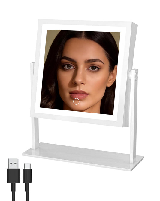 Ruacq Vanity Mirror with Lights, 4000mAh Magnifying Mirror with Light, 1X/10X Rechargeable Makeup Mirror with 3 Color Lighting, Touch Control Dimmable, 360° Rotation for Bedroom Bathroom (White)