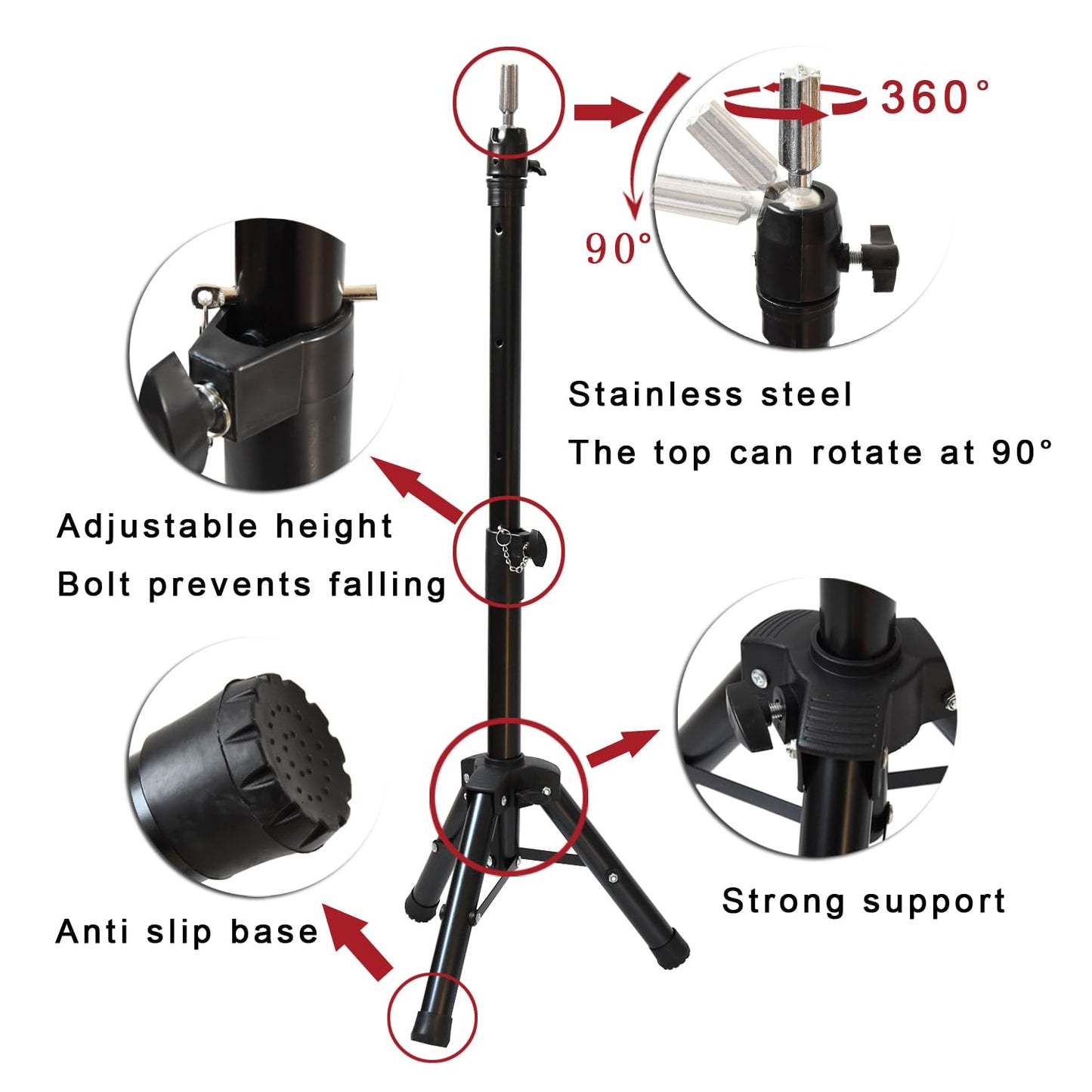 YANTAISIYU Wig Stand Tripod for Mannequin Head Stand Adjustable Wig Head Stand Holder for Wigs Canvas Block Head