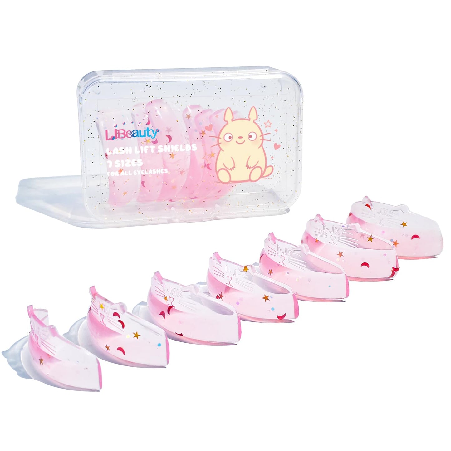 Libeauty Premium Lash Lift Rods, Eyelash Lift Shields 7 Sizes, Reusable Silicone Pads for Eyelash Curling & Lifting, C-Curl Pink Cat Shape