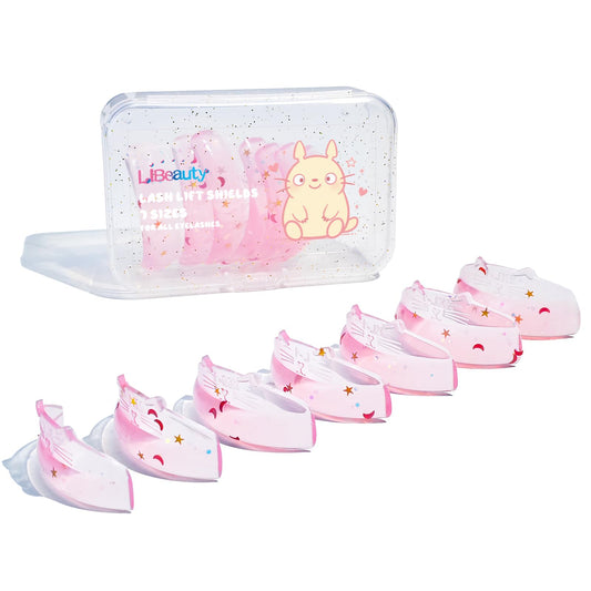 Libeauty Premium Lash Lift Rods, Eyelash Lift Shields 7 Sizes, Reusable Silicone Pads for Eyelash Curling & Lifting, C-Curl Pink Cat Shape